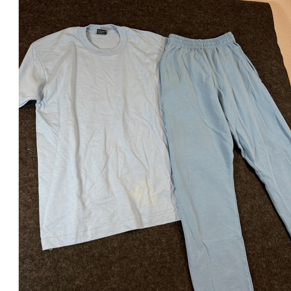 Vintage 90s Mens T-Shirt Large Athletic Works Sweatpants Small Set Light Blue